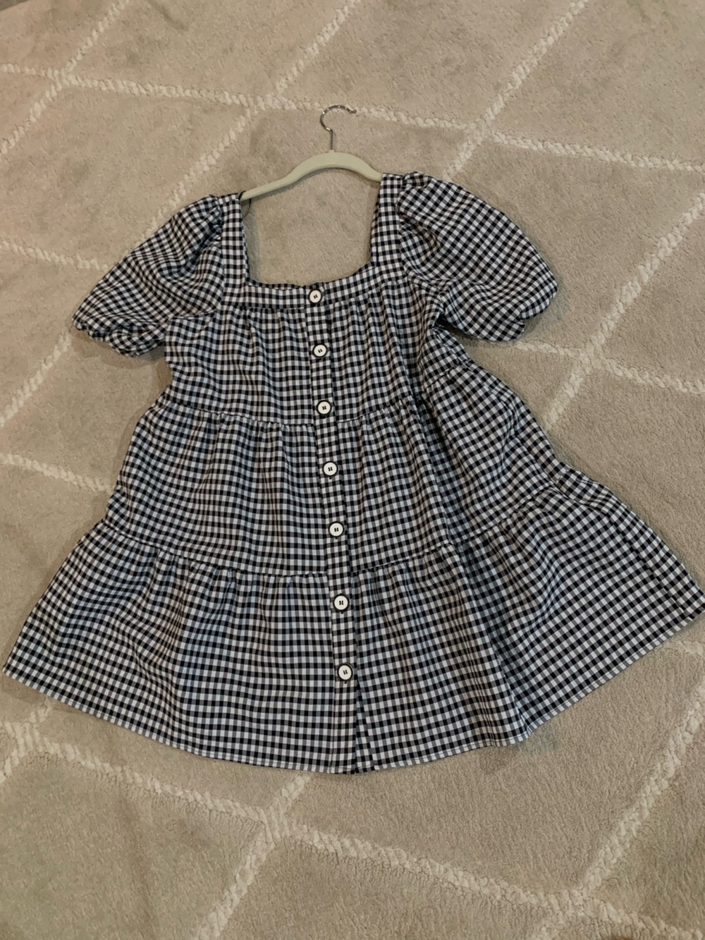Zara Black and White Gingham babydoll Mini Dress